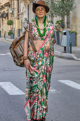 Beautiful Satin Silk Saree With Blouse Piece